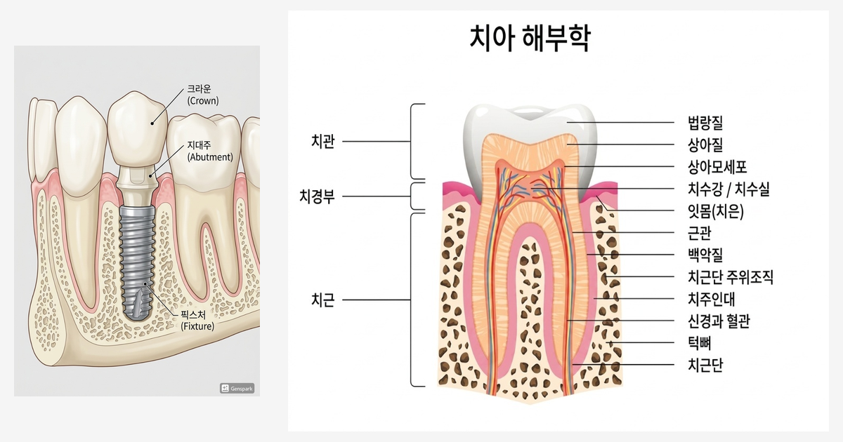 임플란트와 자연치아 구조의 비교