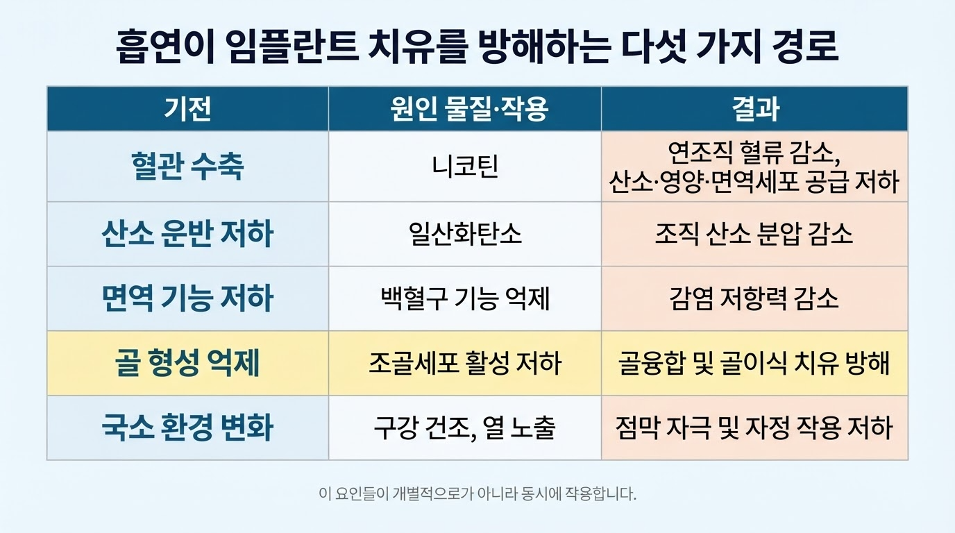 흡연과 임플란트 성공률 — 영향 기전과 대비