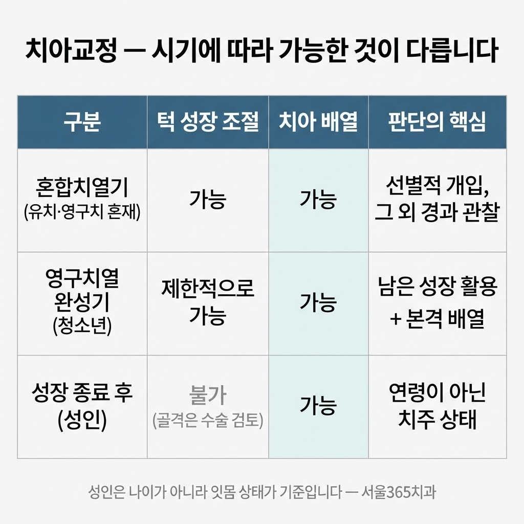 시기에 따라 가능한 교정치료들